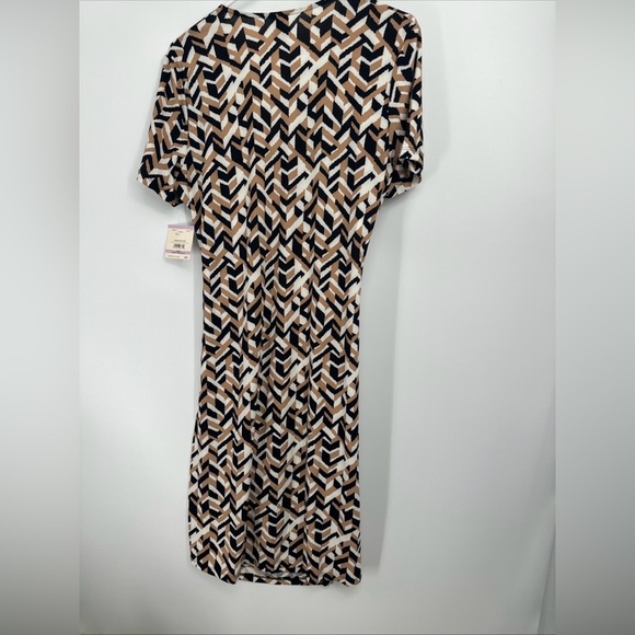 Anne Klein New Faux Wrap Dress Coffee Multi Geo Print Size 6 - $99 - Picture 4 of 4